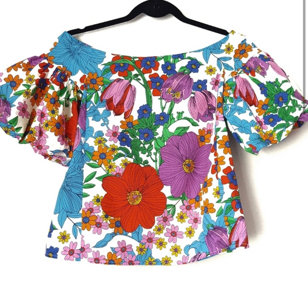H&M puff sleeve off the shoulder floral top